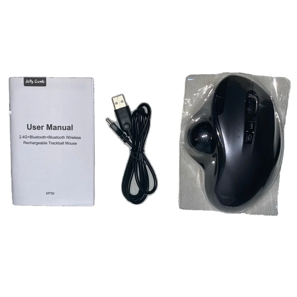 Jelly Comb Model MT50 Ergonomic Right-Hand Wireless Trackball Mouse, Dark Grey
